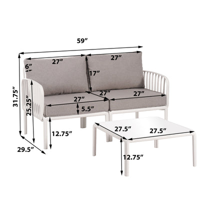 3 Piece Patio Conversation Set - White &amp; Gray