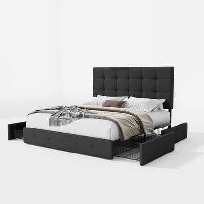 Upholstered Queen Platform Bed Frame Storage Drawers