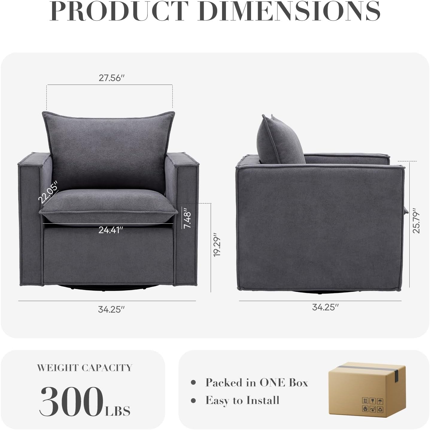 Charcoal Upholstered Swivel Accent Chair