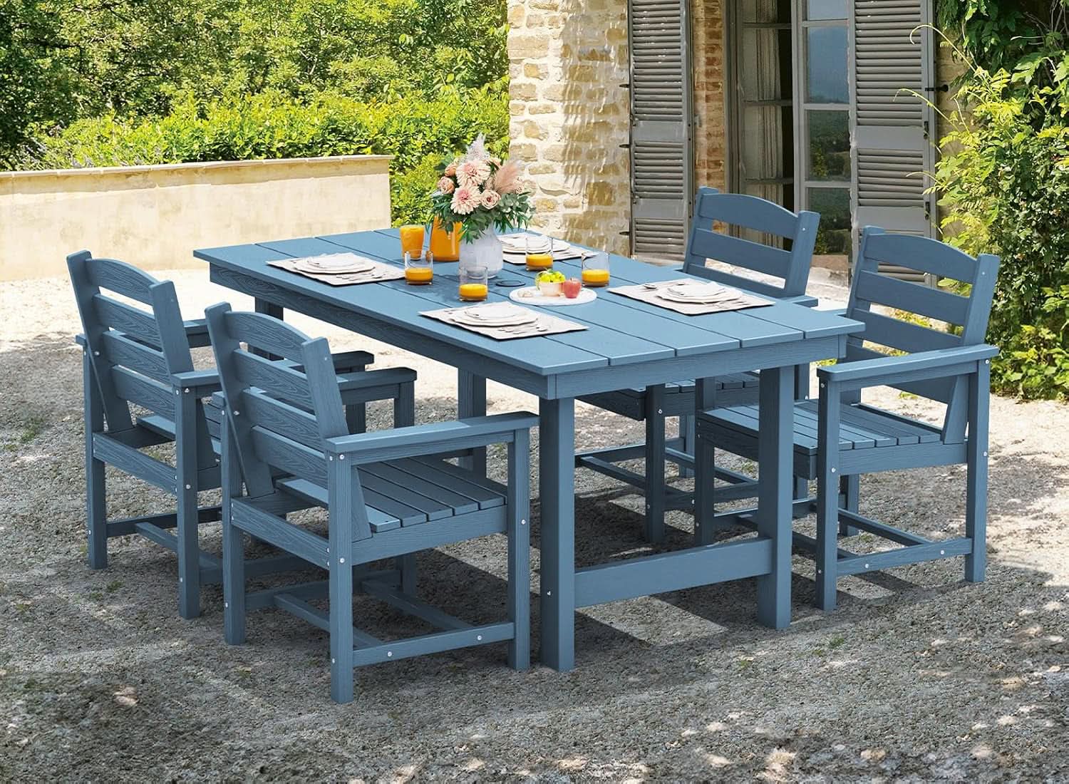 7 Piece Indoor/Outdoor HDPE Dining Set in Blue