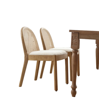 Mid Century Rattan Dining Chairs With Sherpa Upholstered Seat - 2 Pack