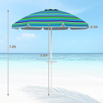 7.2 Ft Portable Outdoor Beach Umbrella with Sand Anchor and Tilt Mechanism