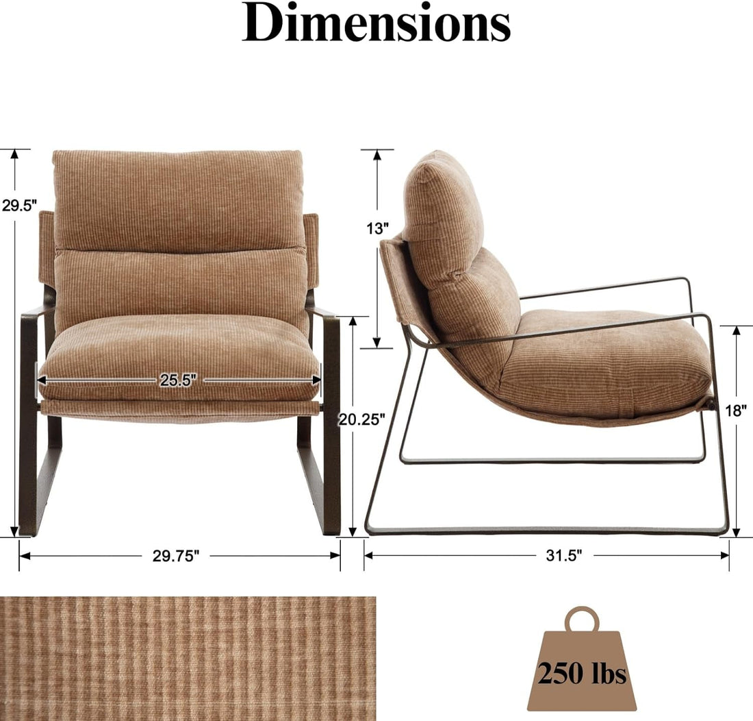 Chenille Cushion Accent Chair With Armrests in Khaki