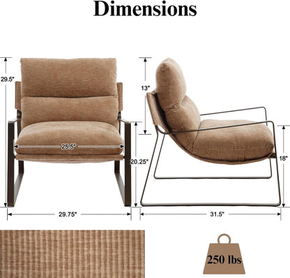 Chenille Cushion Accent Chair Bundle Set in Khaki