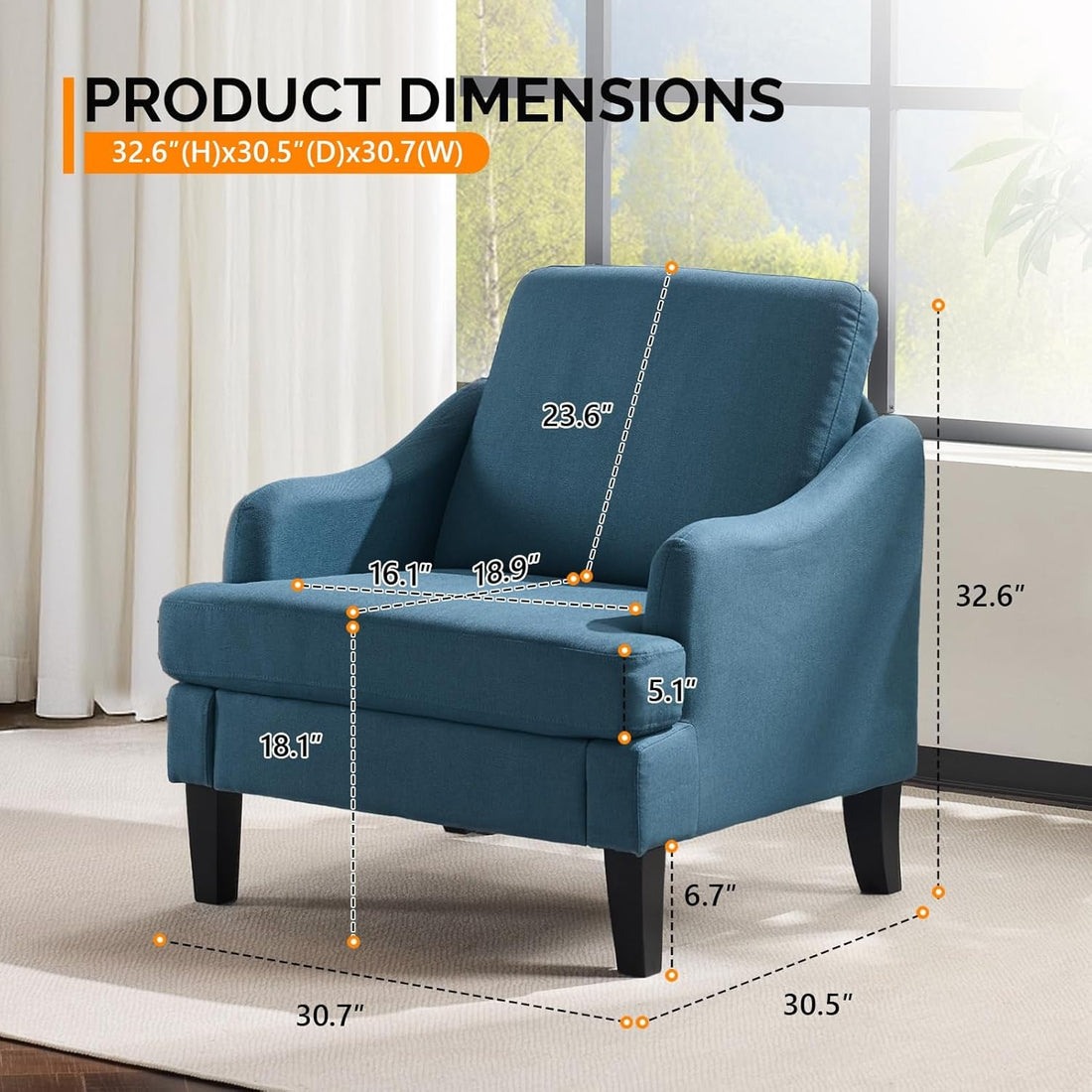 Linen Upholstered Accent Chair In Steel Blue