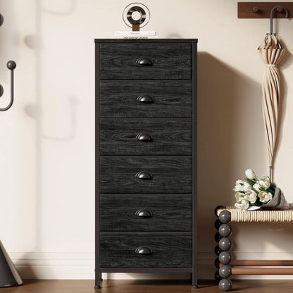 Tall Dresser With 6 Drawers - Black