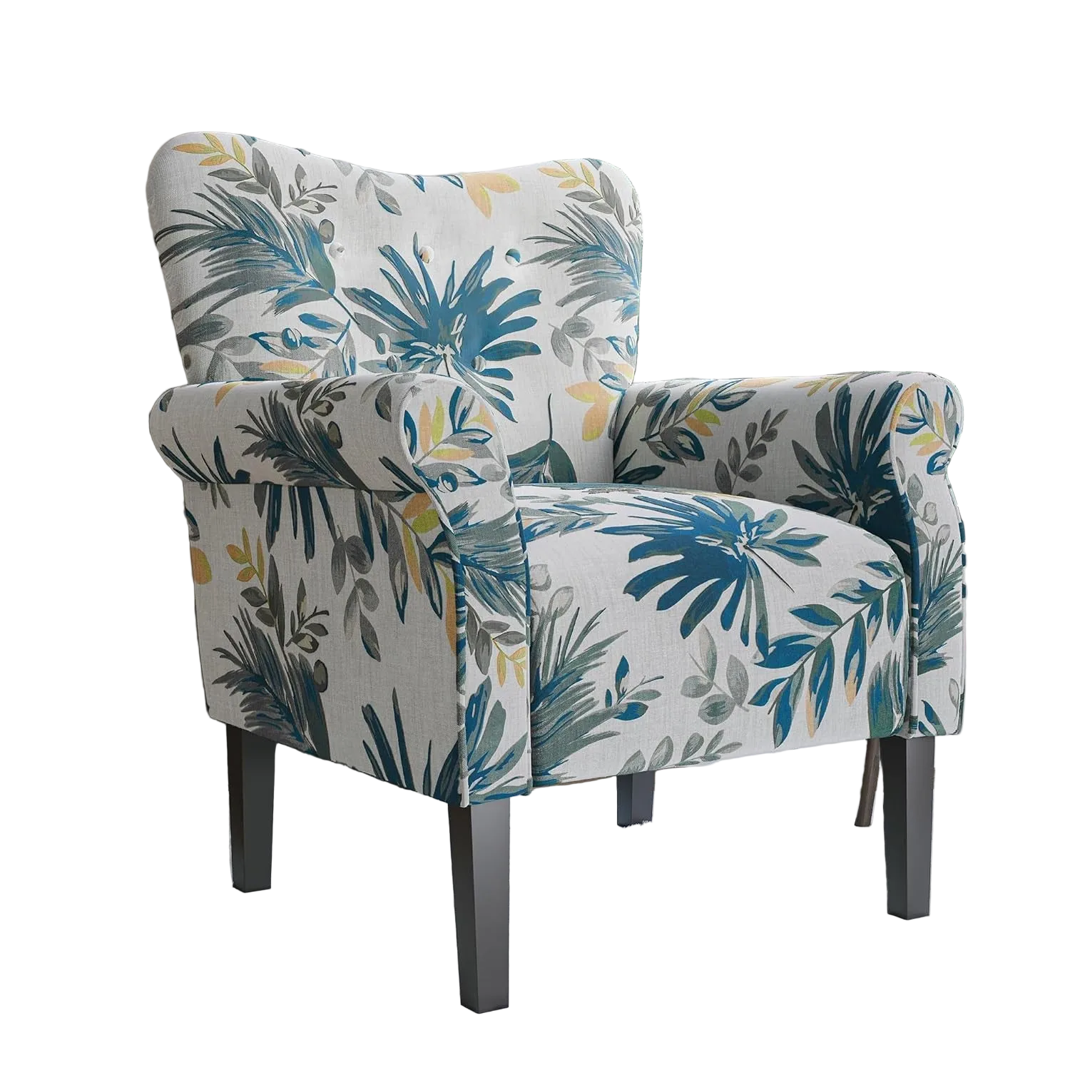 Wingback Upholstered Accent Chair In Blue Floral