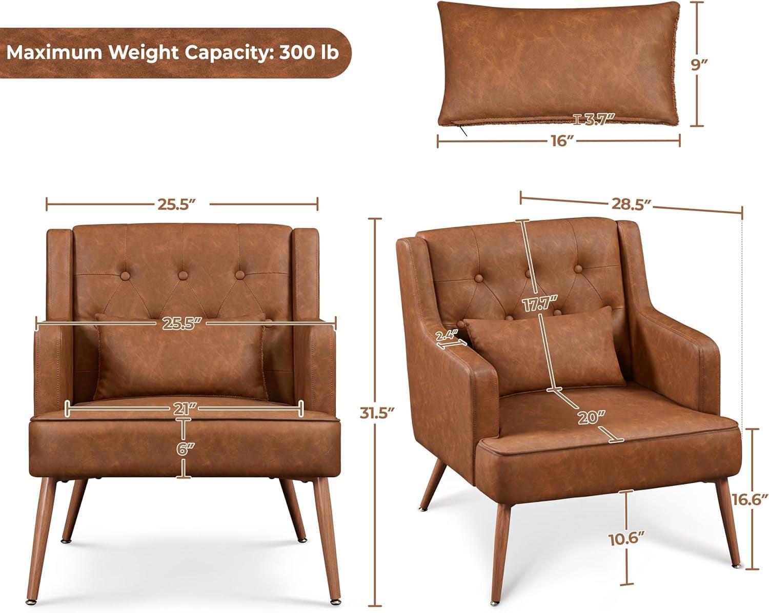Brown Leatherette Mid Century Accent Chairs - 2 pc Set