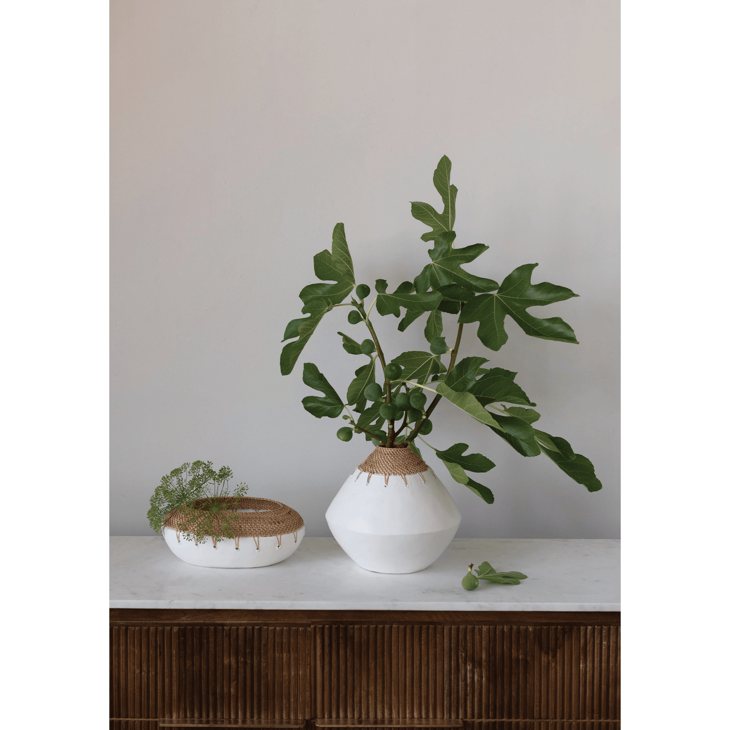 Benton Terracotta Planter with Handwoven Rattan Stitching