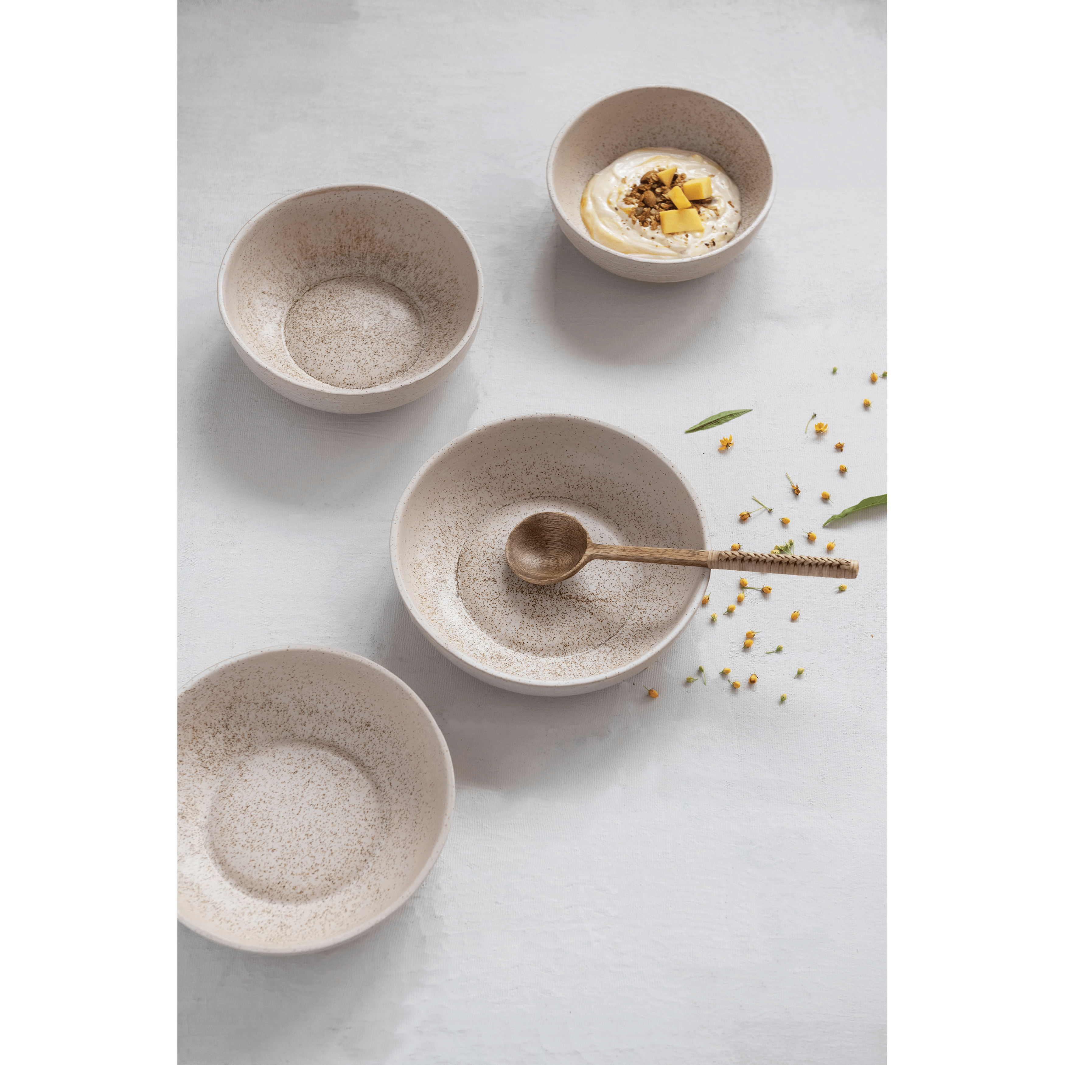Stoneware Bowl with Reactive Glaze - Speckled Cream Color