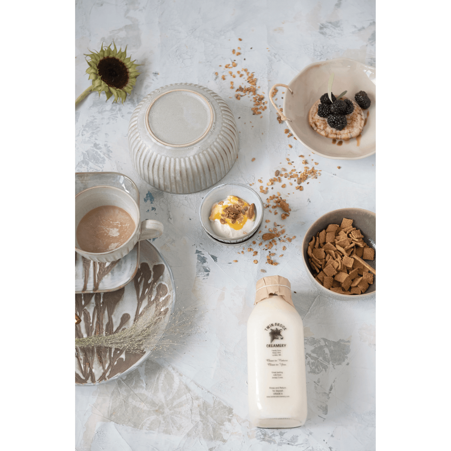 Stoneware Pleated Bowl -  Cream Glaze Finish