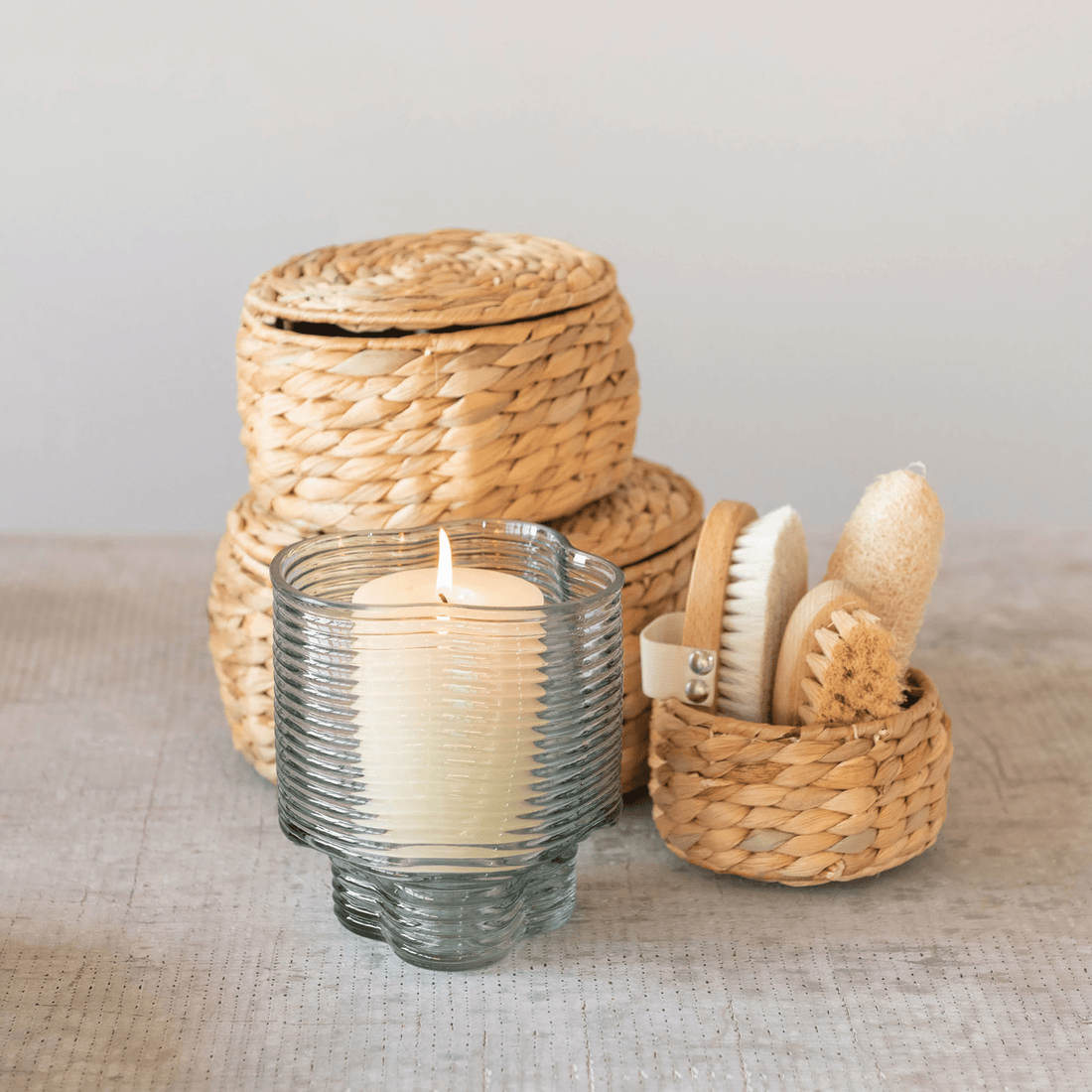 Natural Water Hyacinth Storage Baskets with Lids - Set of 3