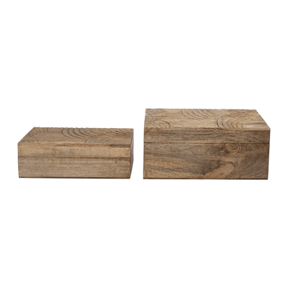 Handcarved Mango Wood Storage Boxes - Set of 2
