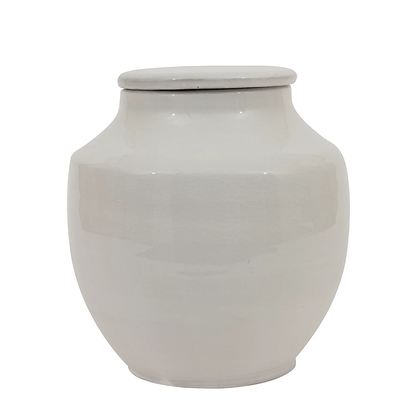 Terracotta Cachepot Jar in White Glaze - Short