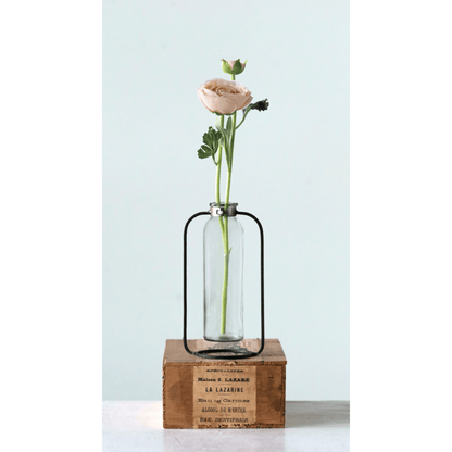 Glass Bud Vase in Metal Stand