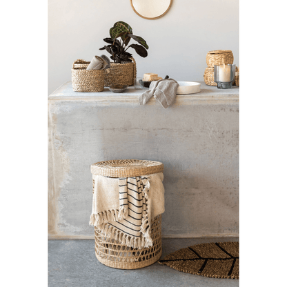 Natural Water Hyacinth Storage Baskets with Lids - Set of 3