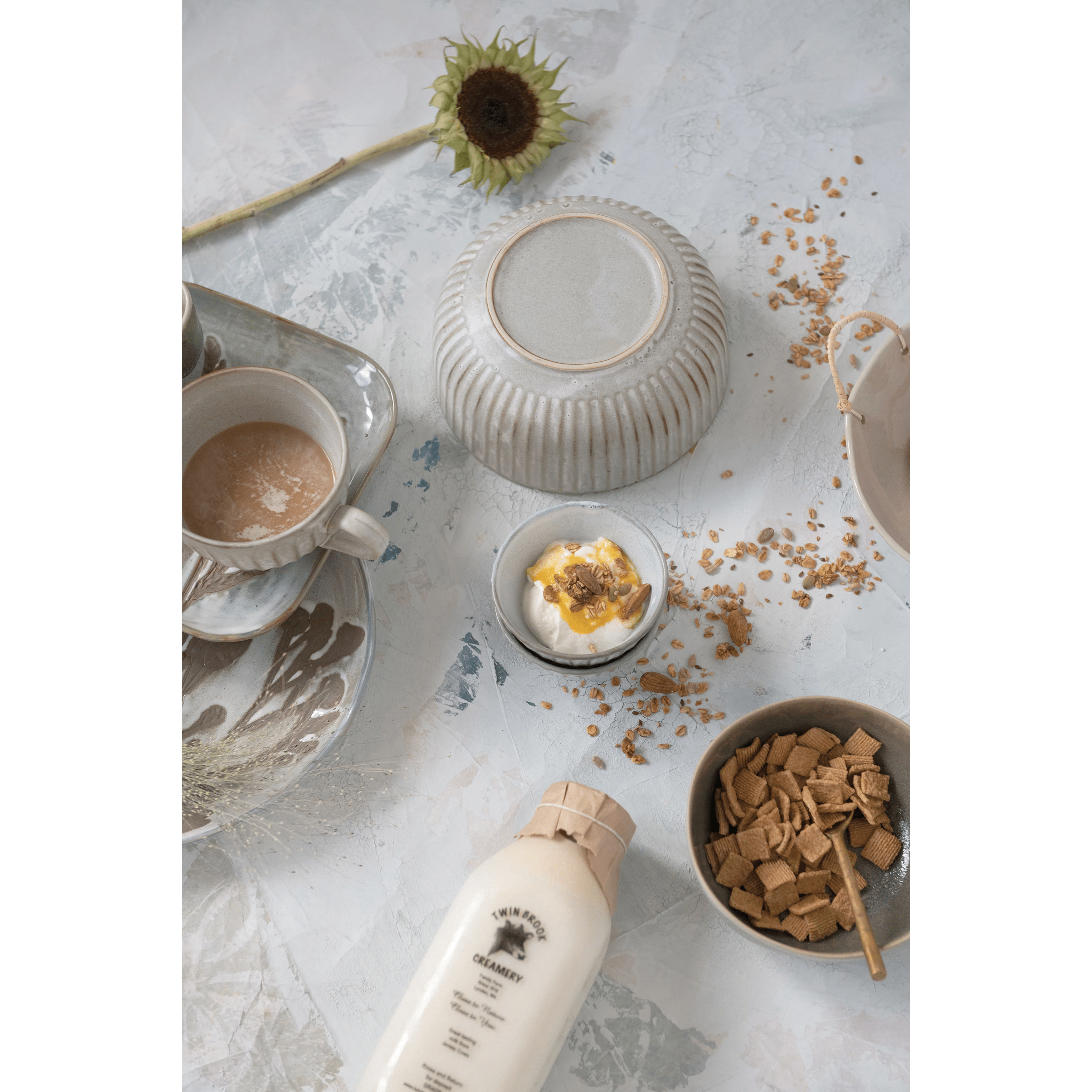 Stoneware Pleated Bowl -  Cream Glaze Finish