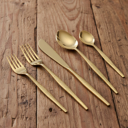 20 Piece Flatware Set - Hammered Gold