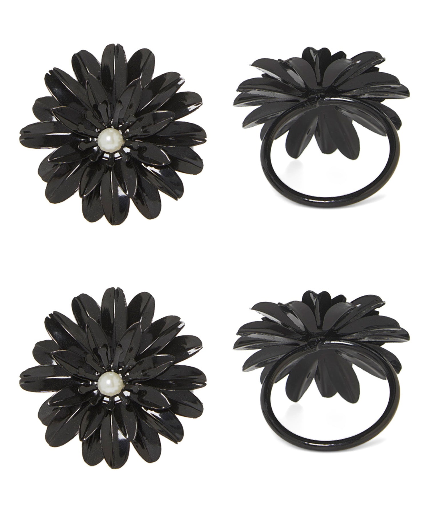 Set of 4 Black Floral Napkin Rings