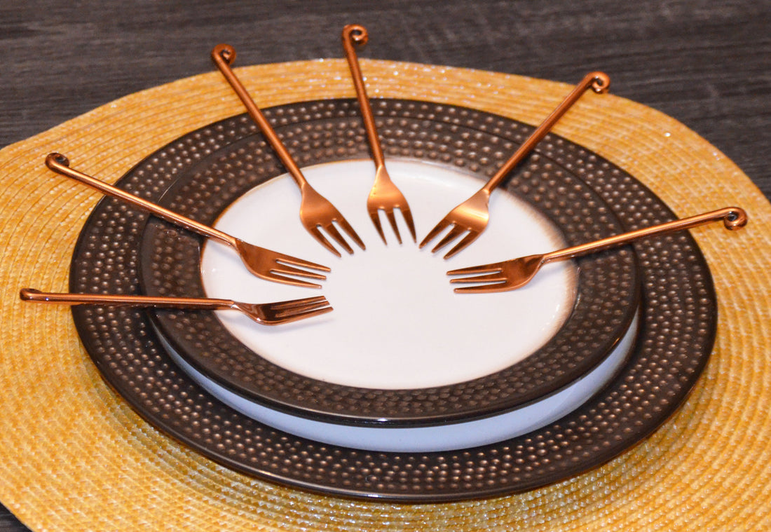 Vibhsa Copper Finish Appetizer Forks - Set of 6