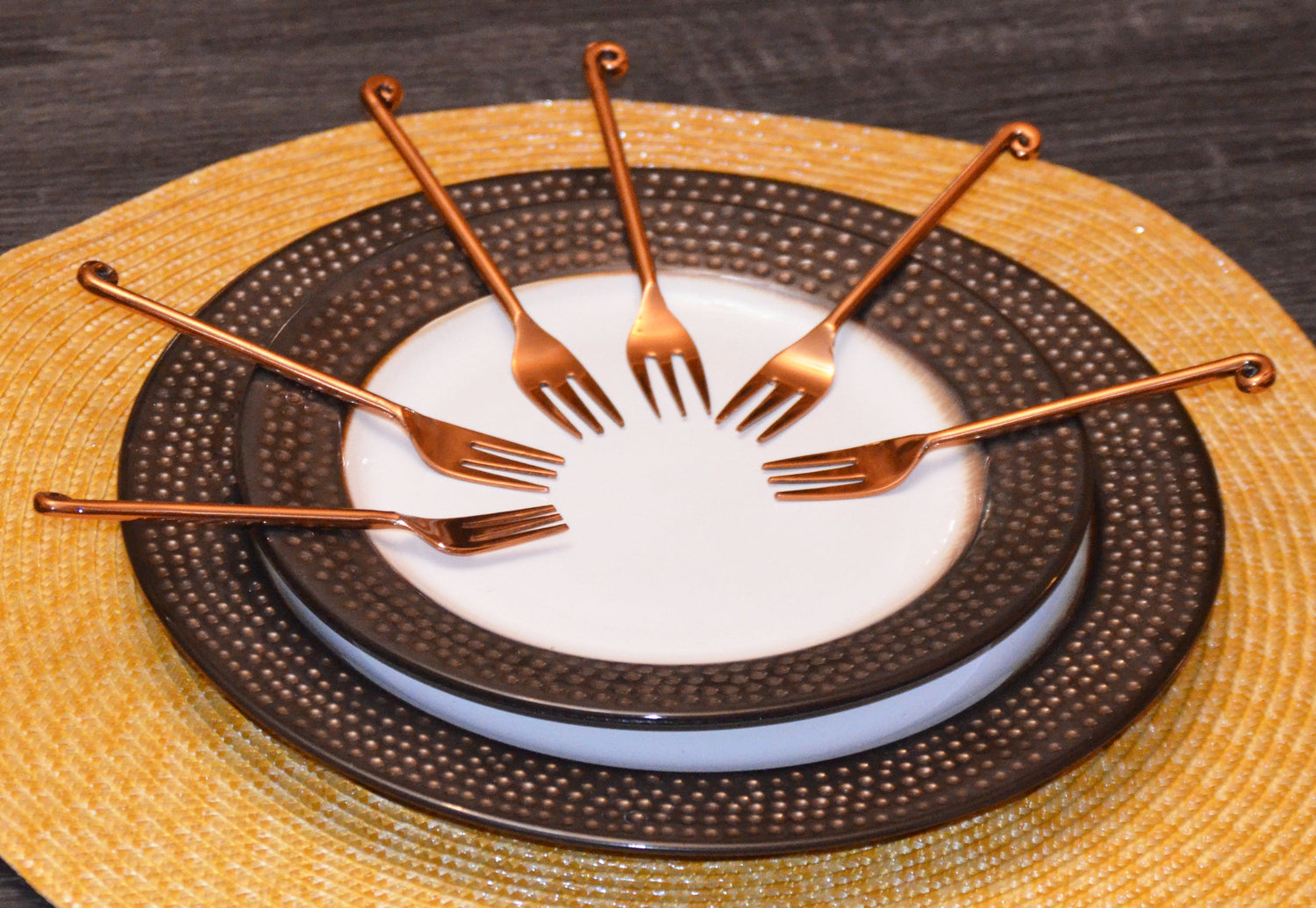 Vibhsa Copper Finish Appetizer Forks - Set of 6