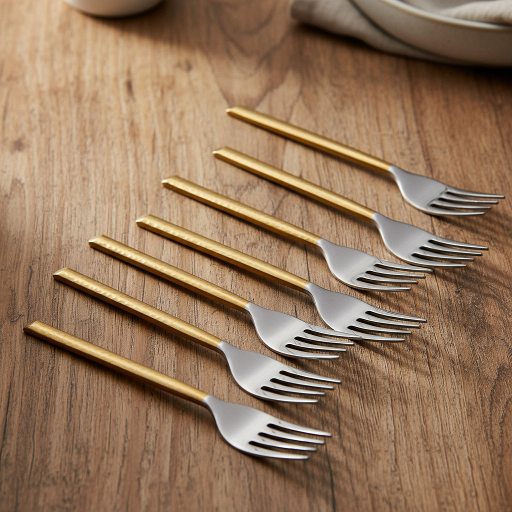 6 Piece Dinner Forks - 2 Tone Gold/Stainless Steel