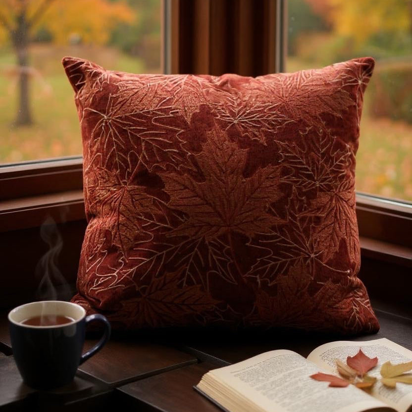 Auburn Leaves Embroidered Pillow