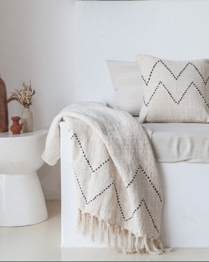 Hand Loomed Cotton Blanket in Black Motif