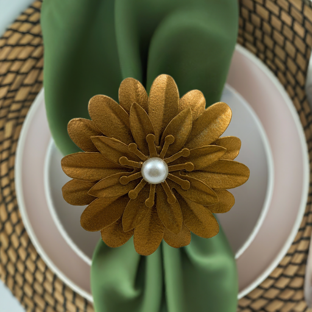 Set of 4 Golden Floral Napkin Rings
