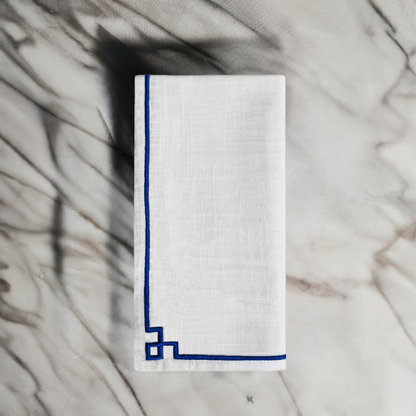 Set of 4 Cloth Napkins with Blue Embroidery