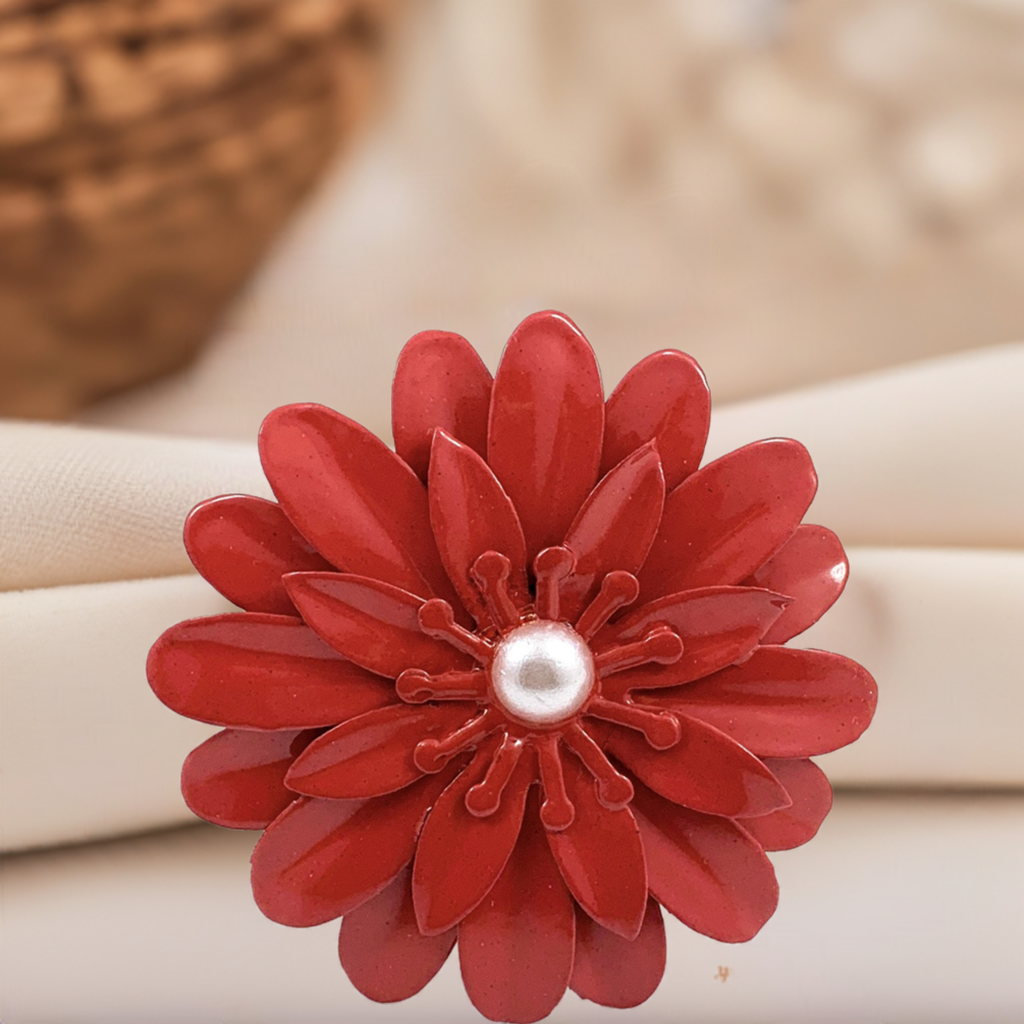 set of 4 Red Floral Napkin Rings