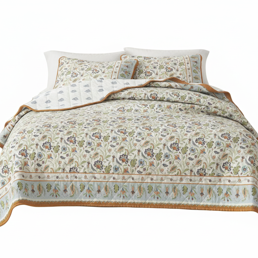 Floral Boho Printed Cotton Quilt Set - Indira Collection