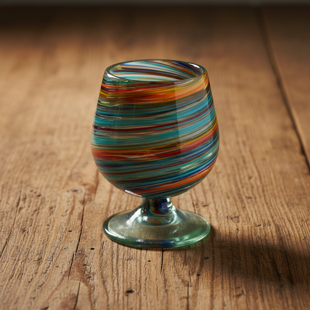 Hand-Blown Mexican Shot Glass | Confetti Swirl Cognac Design