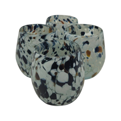 Hand-Blown Mexican Stemless Wine Glass | Blue Mocha Speckle Design