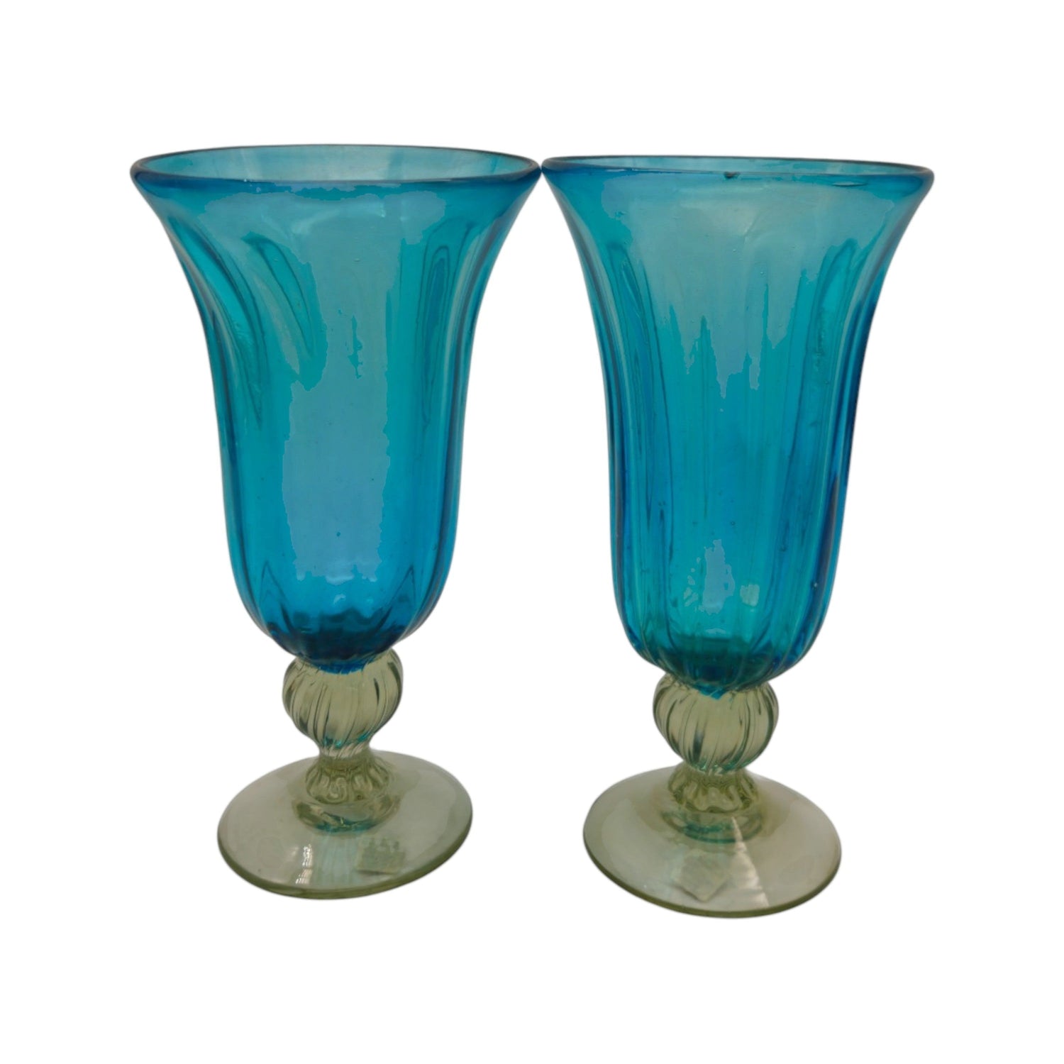 Hand-Blown Mexican Sundae Glass | Aqua Teal Fluted Design