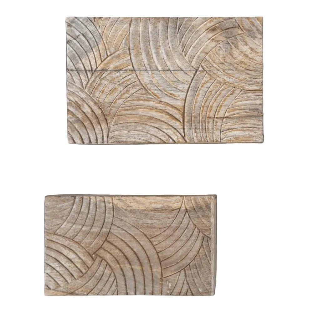 Handcarved Mango Wood Storage Boxes - Set of 2