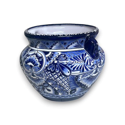 Handcrafted Talavera Planter | Blue &amp; White Flower Pot