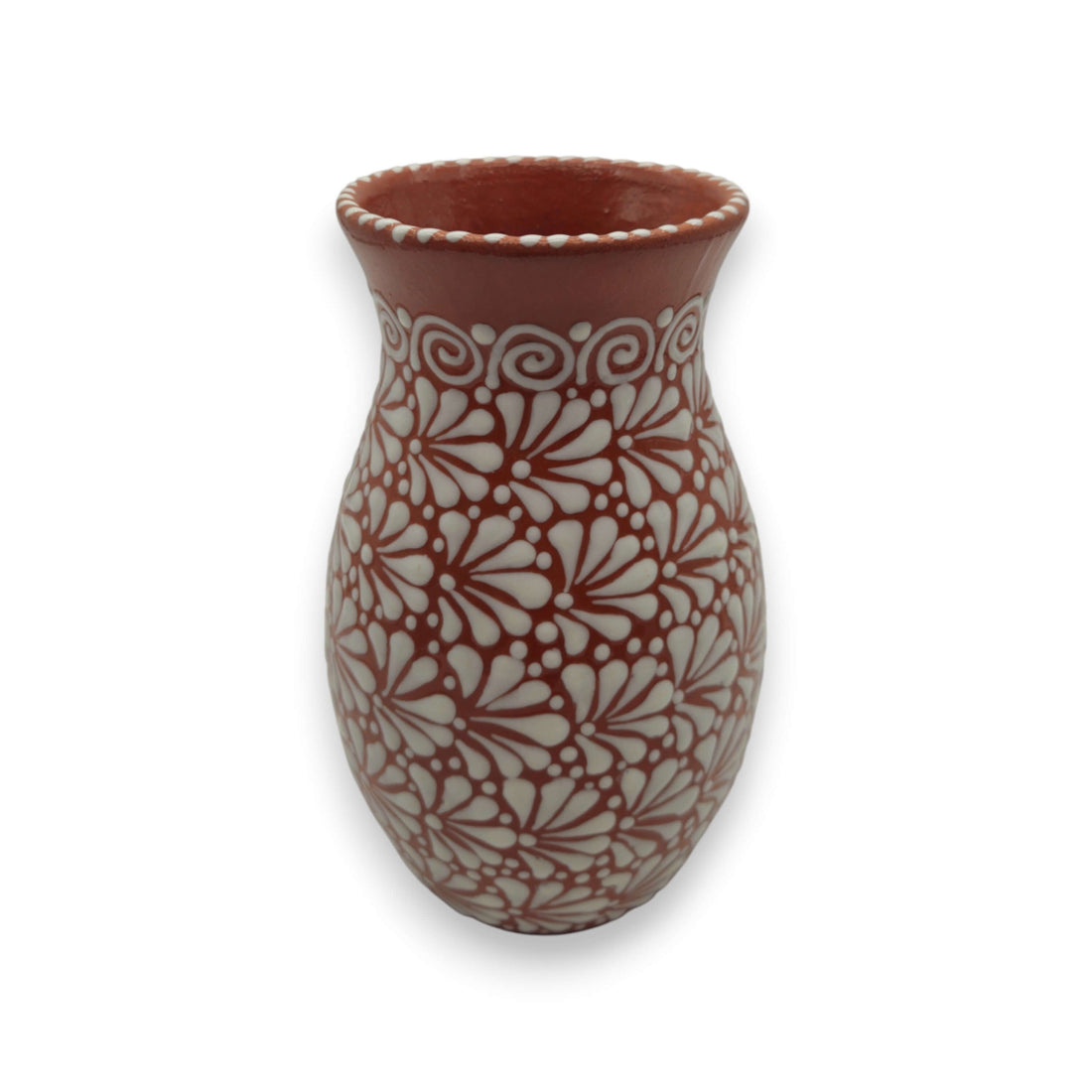 Handcrafted Talavera Vase | Brown &amp; White Relief Pottery