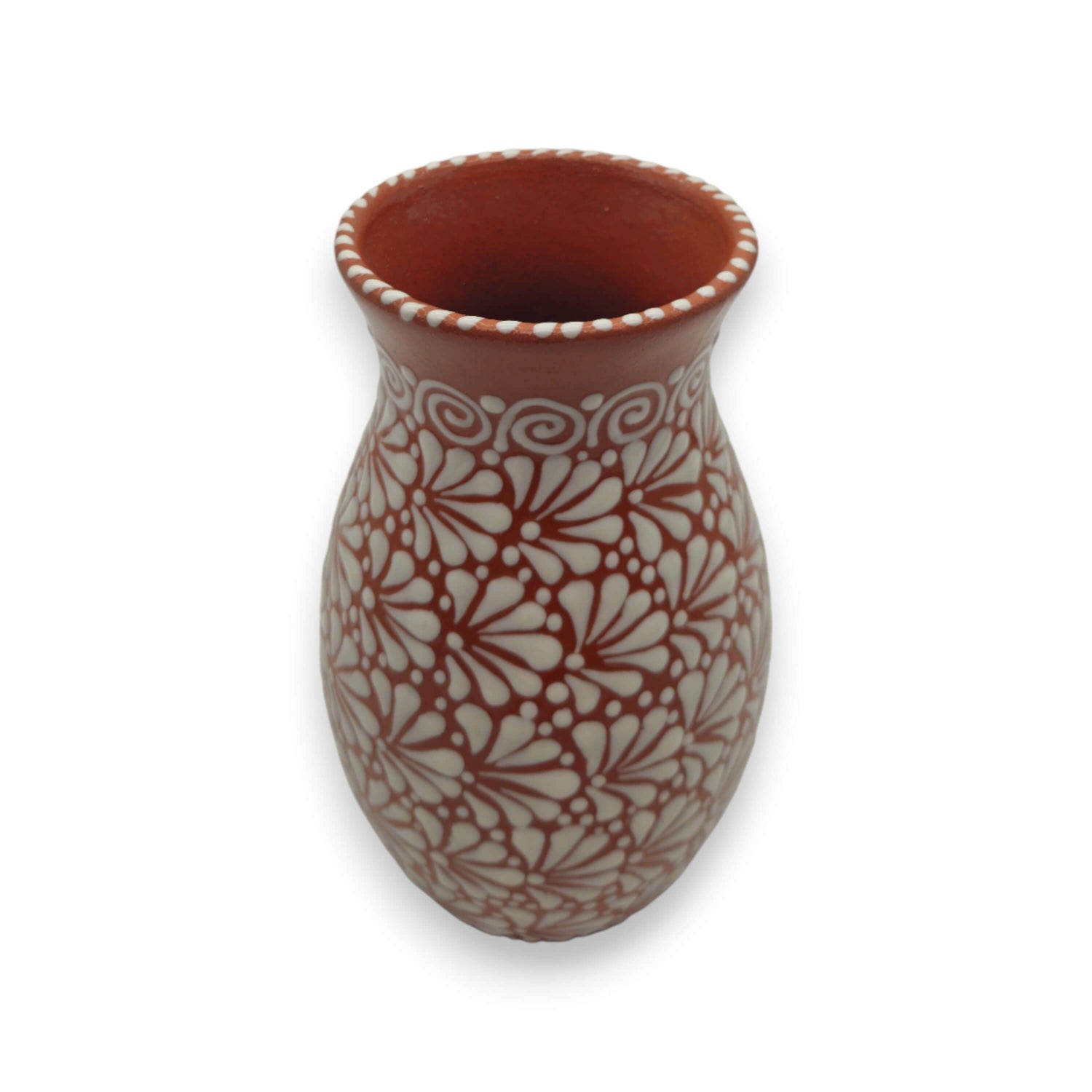 Handcrafted Talavera Vase | Brown &amp; White Relief Pottery