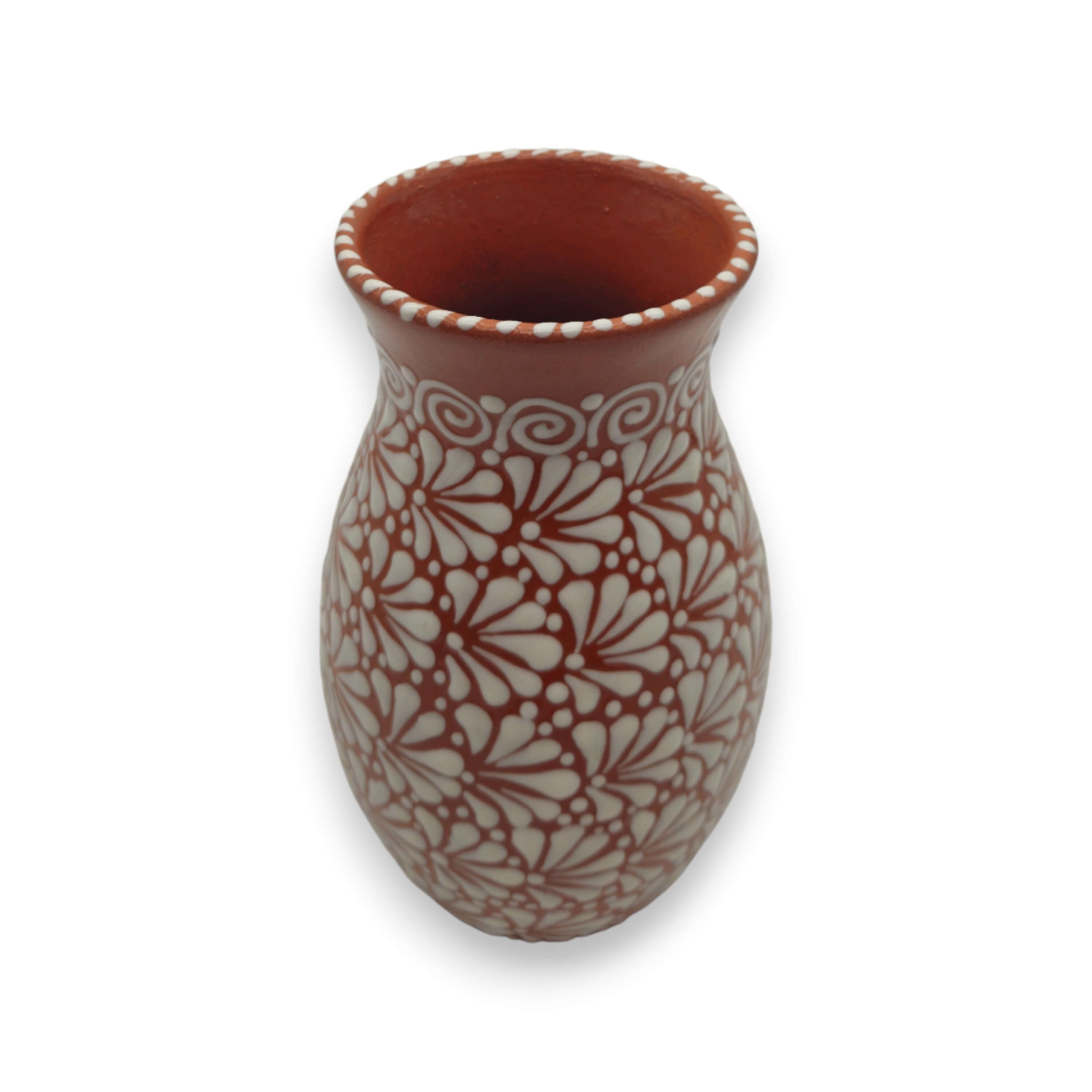 Handcrafted Talavera Vase | Brown &amp; White Relief Pottery