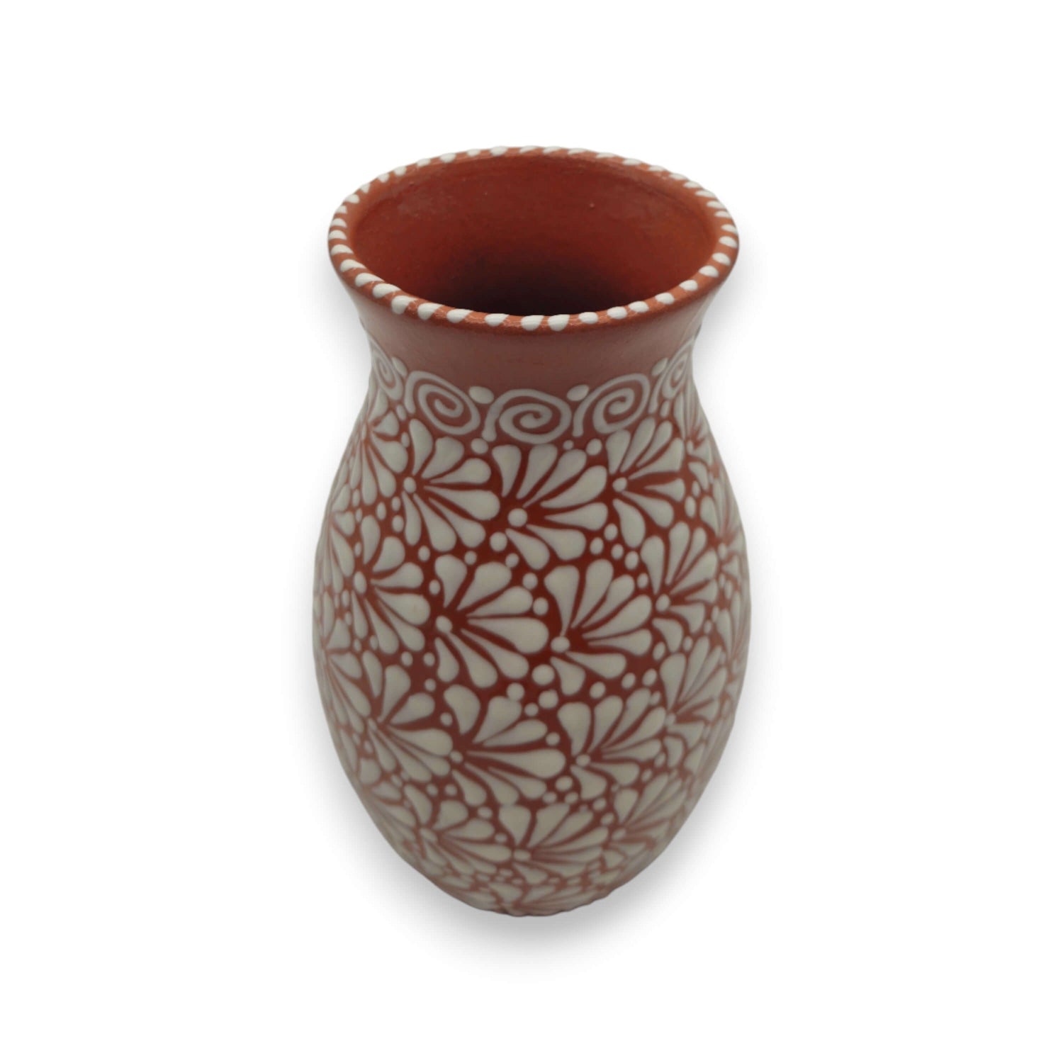 Handcrafted Talavera Vase | Brown &amp; White Relief Pottery