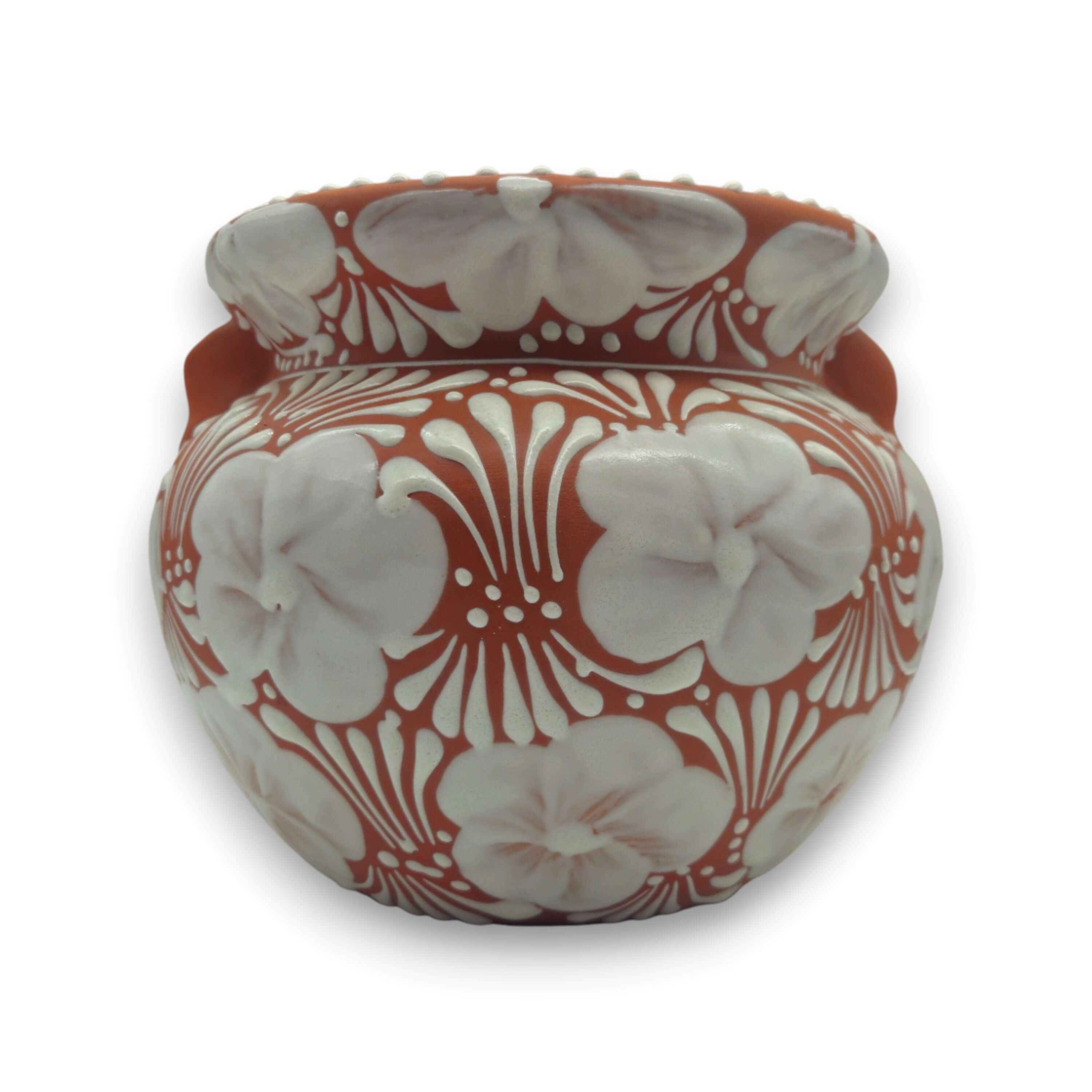 Handmade Talavera Flower Pot | Terracotta &amp; White Design