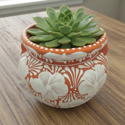 Handmade Talavera Flower Pot | Terracotta &amp; White Design