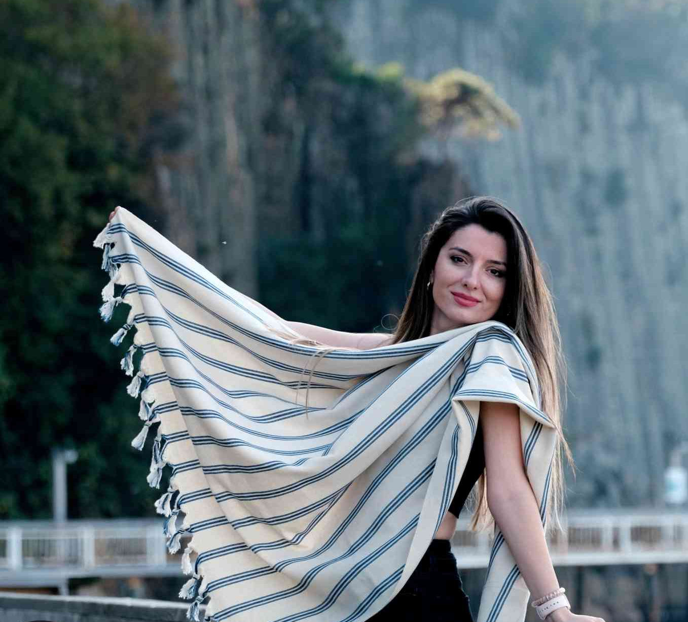 100% Cotton Striped Handwoven Turkish Towel in Indigo
