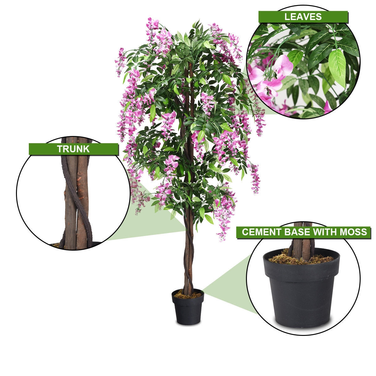 6-Ft Artificial Wisteria Indoor-Outdoor Tree