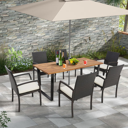 69" Acacia Wood Outdoor Dining Table with 2 Inch Umbrella Hole
