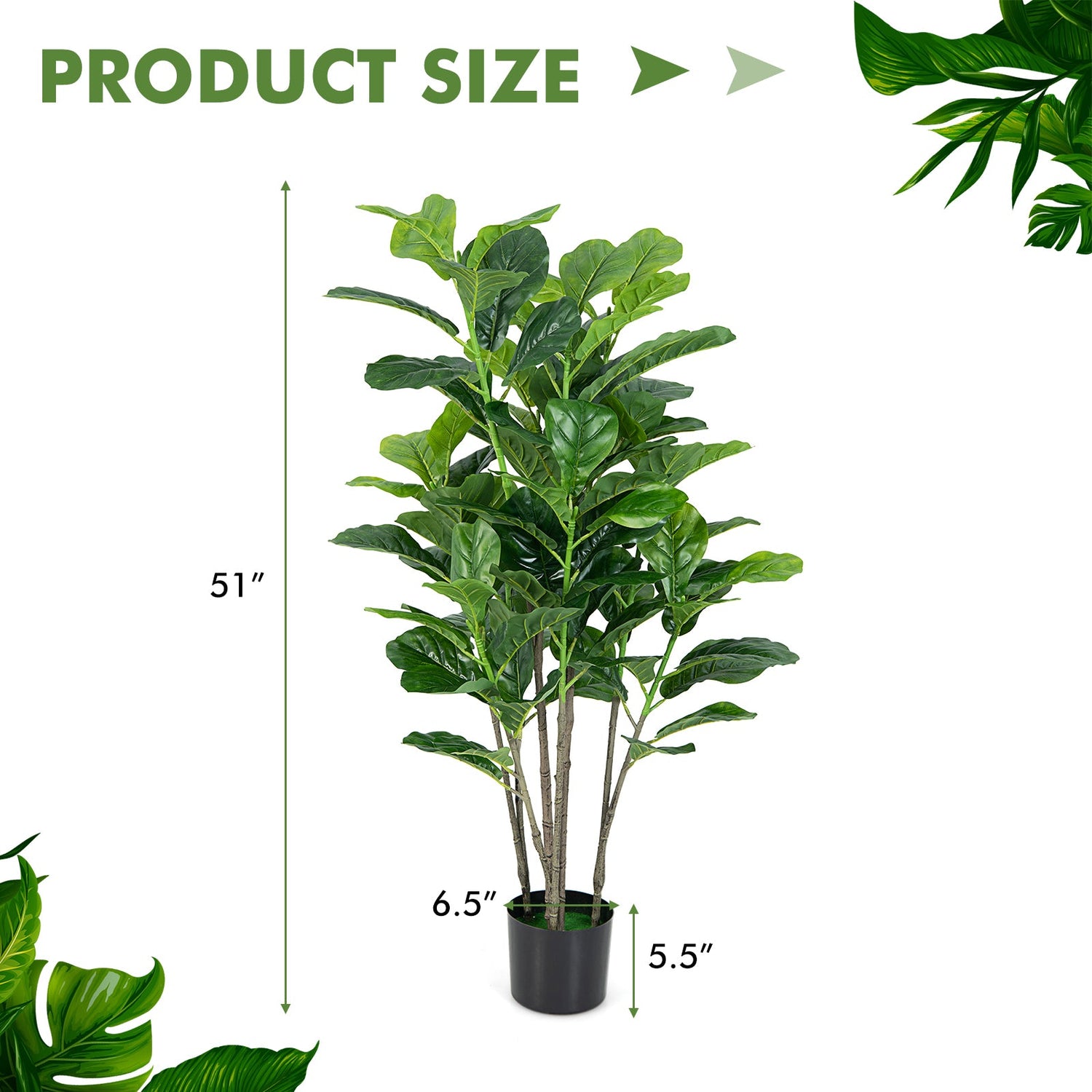 Set of 2 - 51 Inch Indoor/Outdoor Artificial Fiddle Leaf Fig Trees