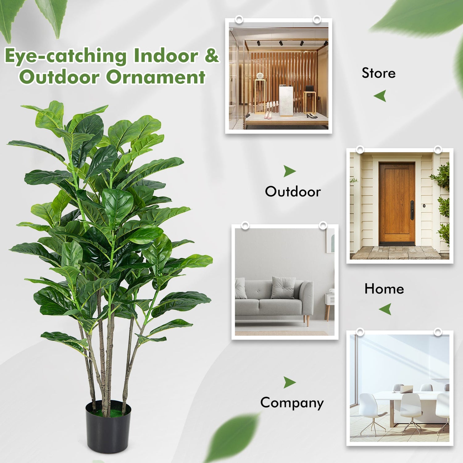 Set of 2 - 51 Inch Indoor/Outdoor Artificial Fiddle Leaf Fig Trees