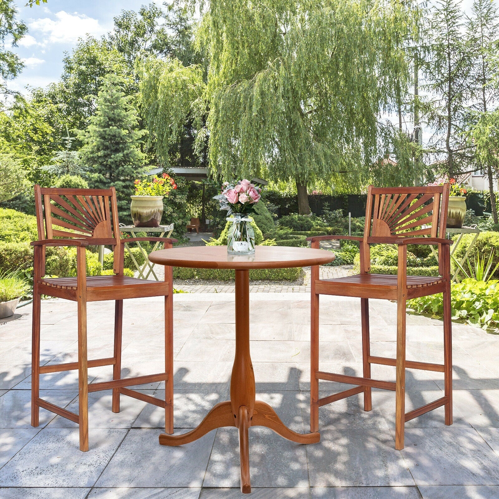 Set of 2 Outdoor Acacia Wood Sunray Bar Chairs