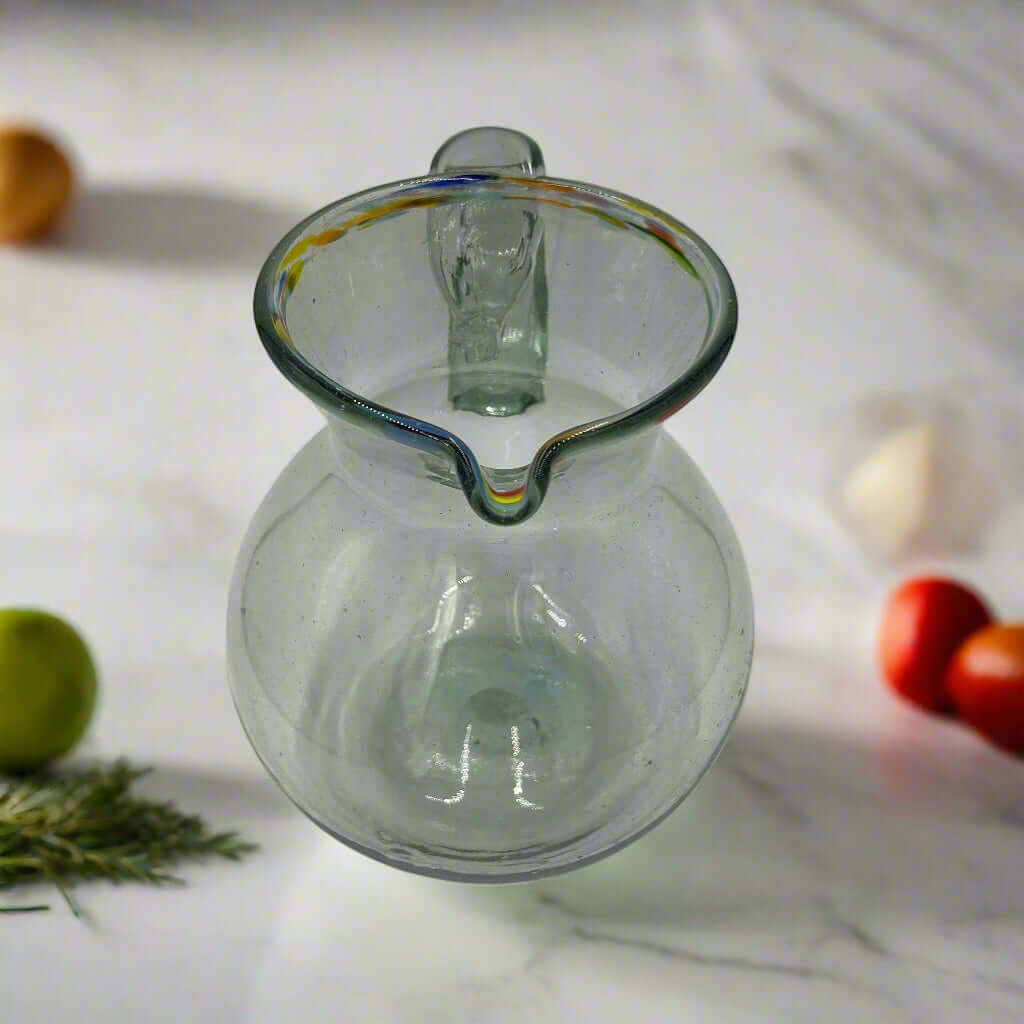 Mexican Hand-Blown Glass Pitcher | Confetti Rim